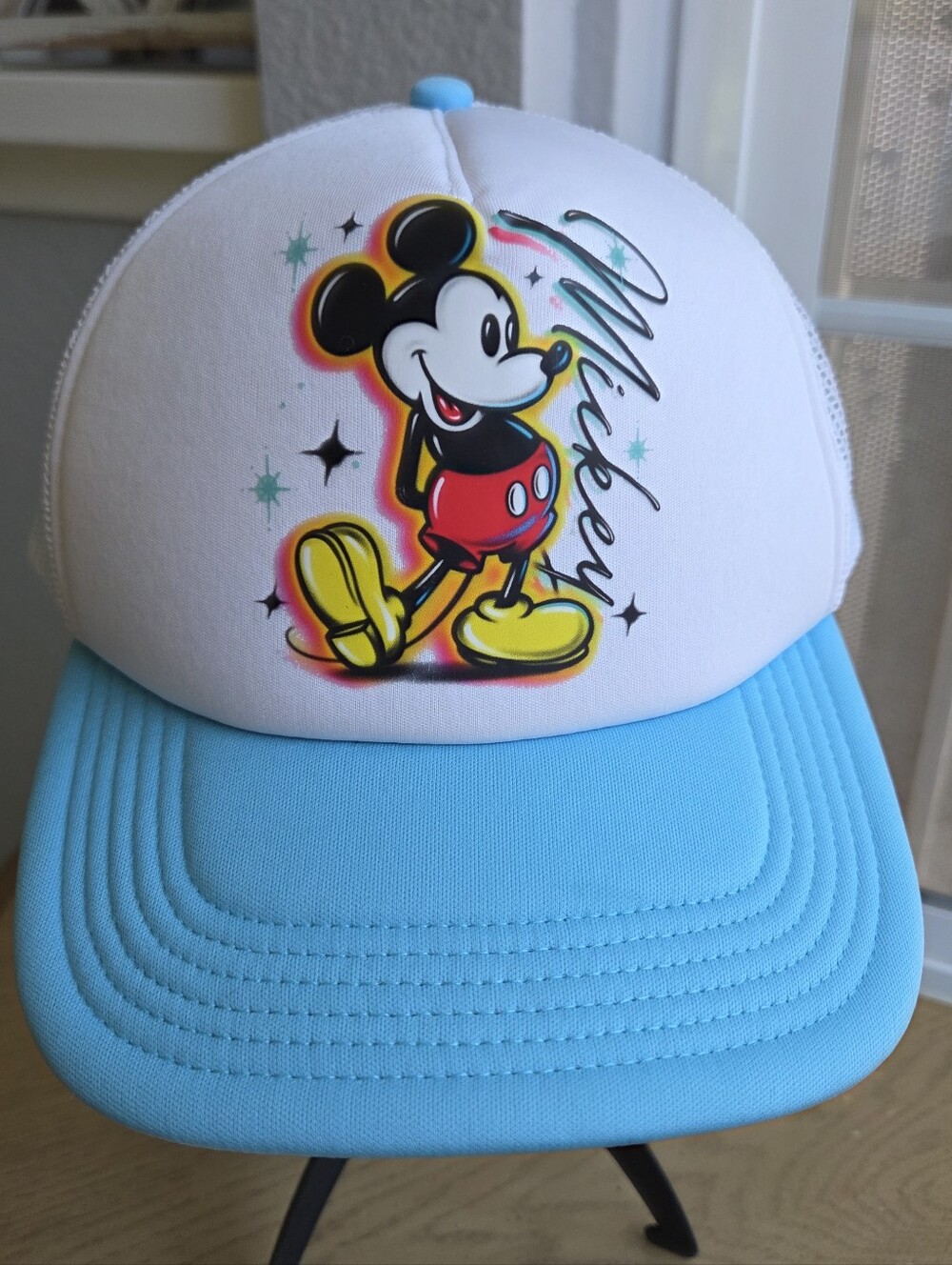 NEFF Disney Mickey Mouse White/Light Blue Mesh Adjustable Snapback Hat Cap